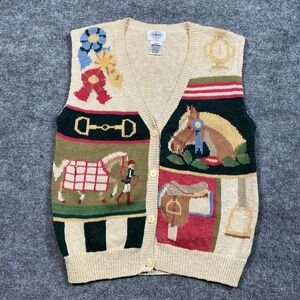 Vintage Millers Sportific Equestrian Horse Knit Sweater Vest Womens Large Cream